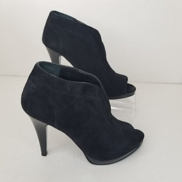 Nine West Pendanto Peep-Toe Black Platform Shooties Booties 4" Heels Size 8.5 - Picture 1 of 15